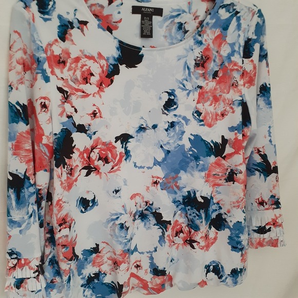Alfani Tops - Women's Alfani Colorful Floral Blouse with Pleated Cuffs & Balloon Waist Size PS
